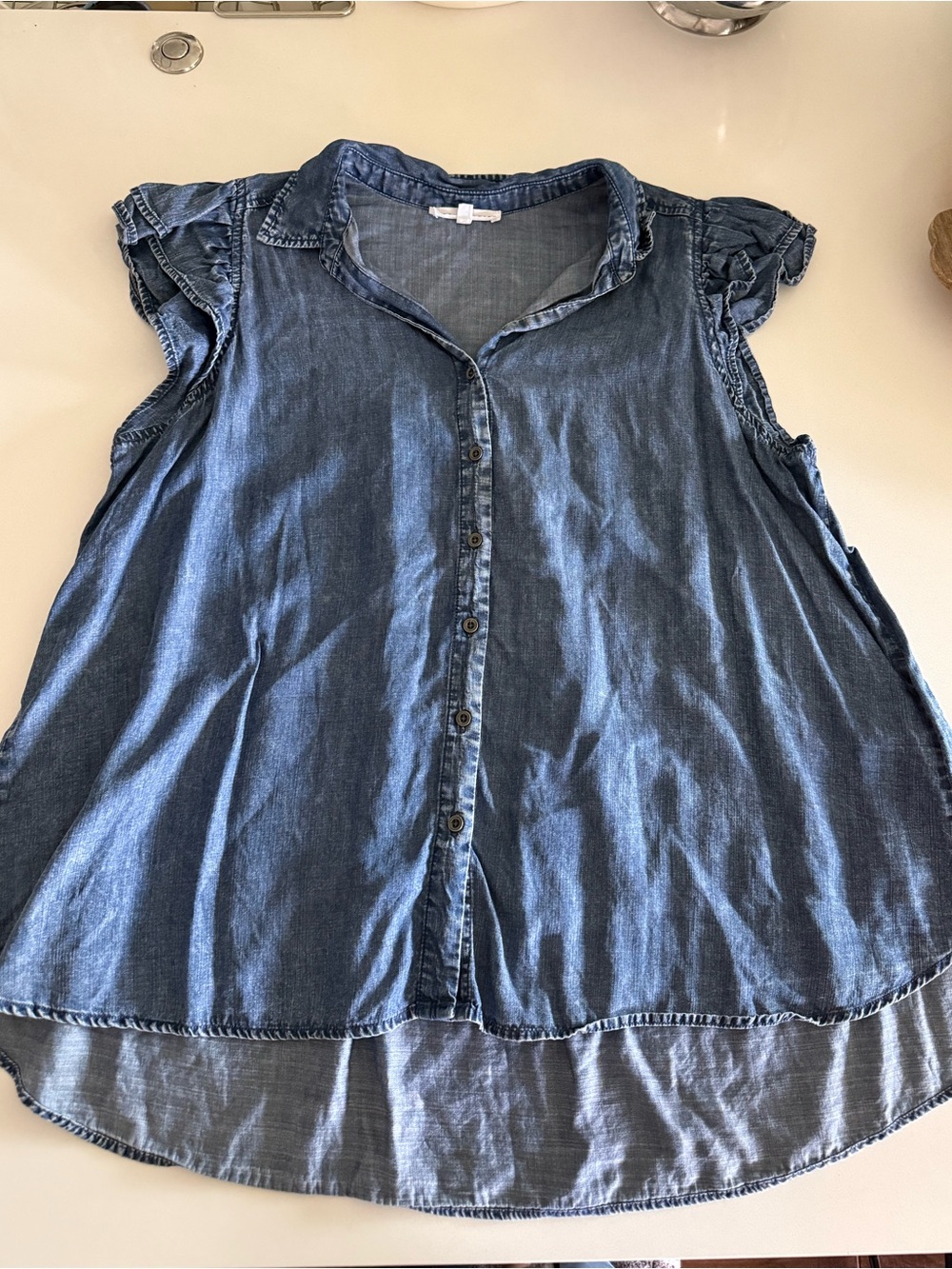 Jane and Delancey Washed Denim Button-Front Tunic in Blue
